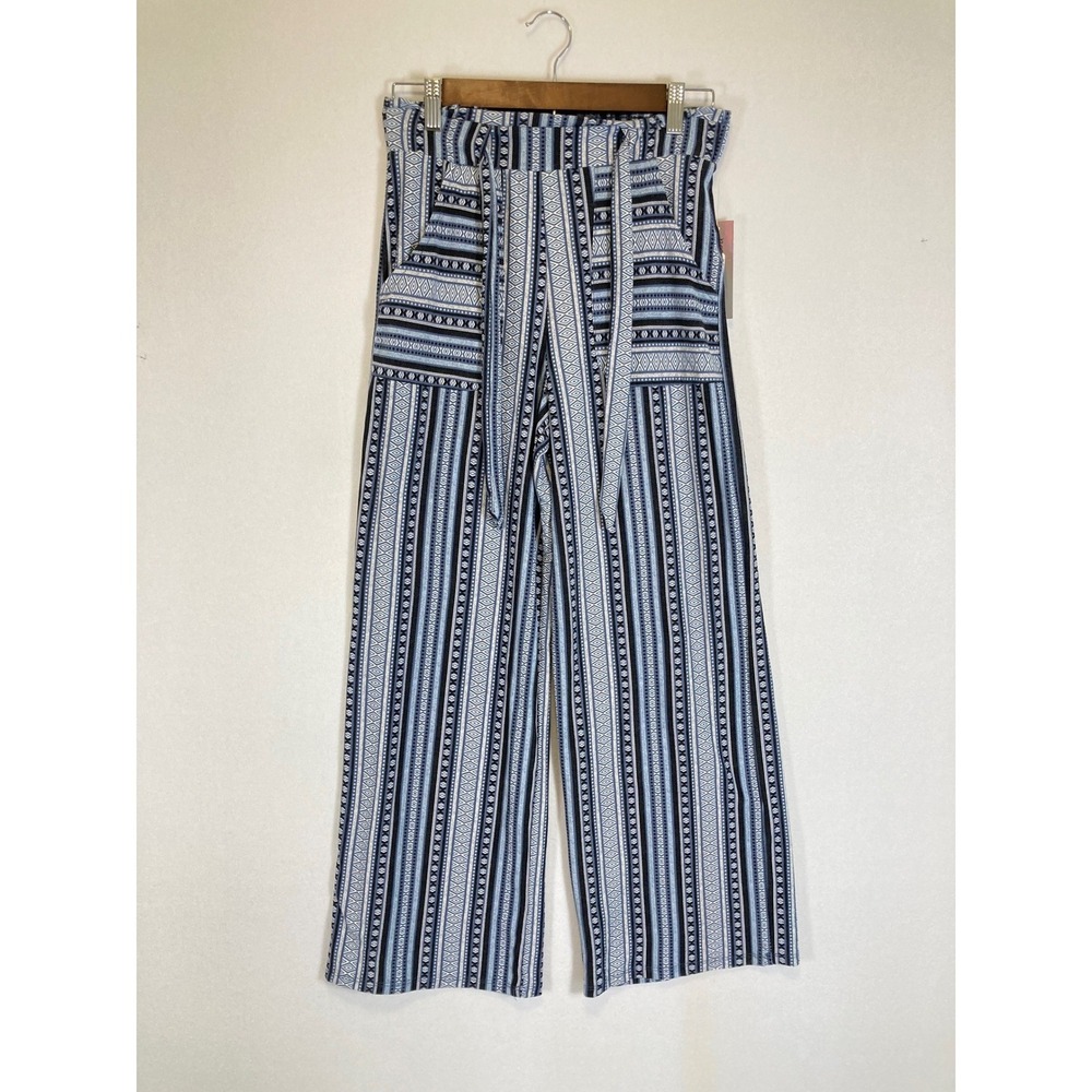 Boho Tribal Derek Heart Womens NWT Medium Blue Geometric Wide Leg Palazzo Pants